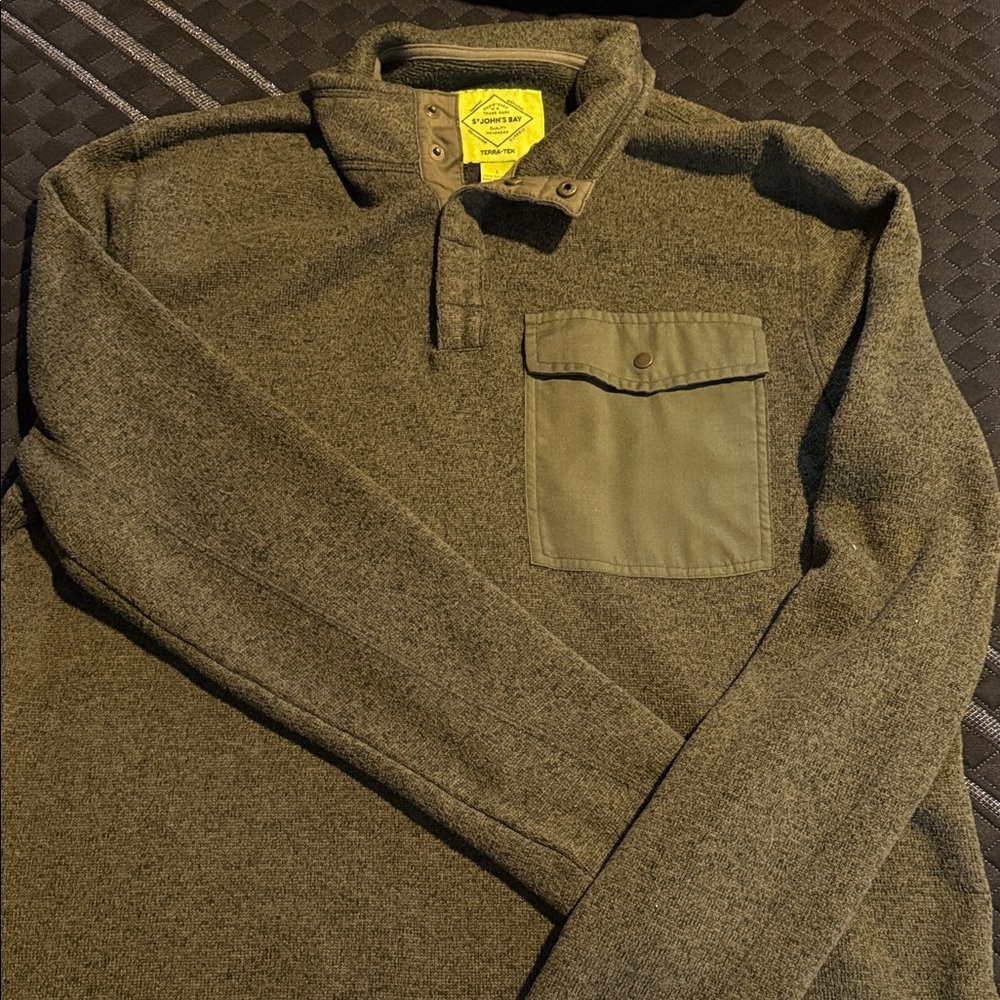 Saint John's Bay Active Olive Green Quarter-Placket Pullover with Chest Pocket